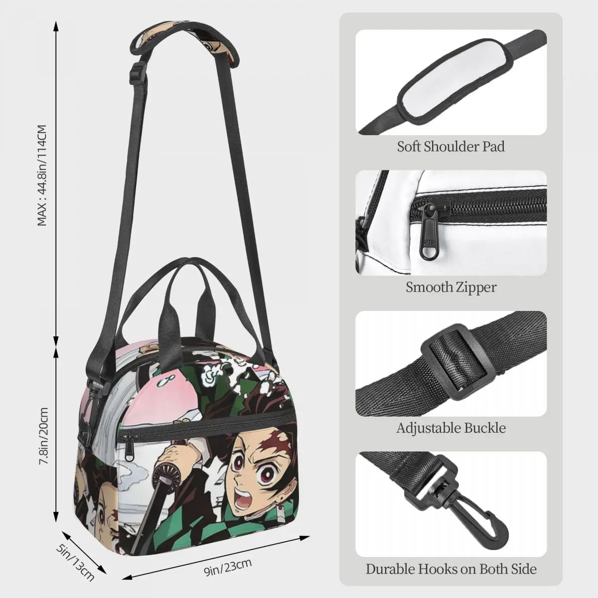 Demon Slayer Kimetsu No Yaiba Kamado Tanjirou Lunch Bags Bento Box Portable Lunch Tote Picnic Bags Thermal Bag for Woman Office