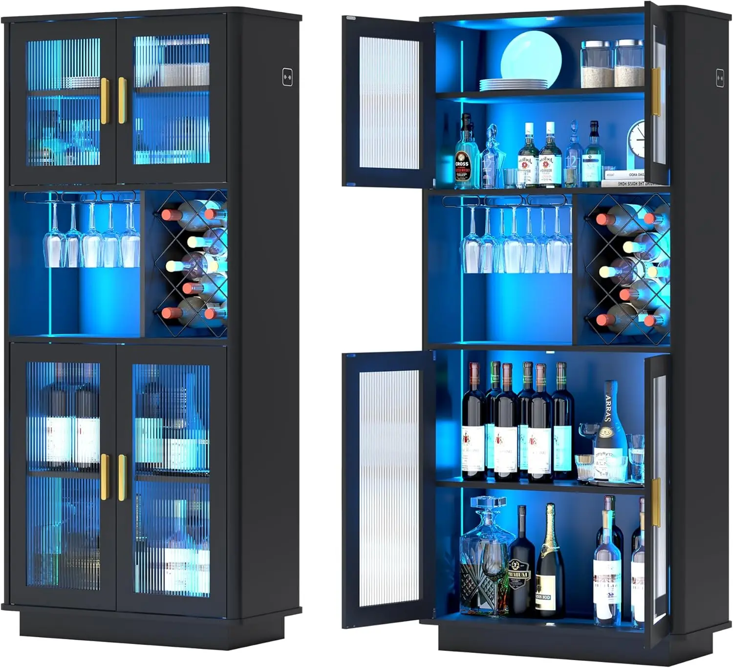 LED Wine Bar Cabinets with Removable Wine Rack, Bar Cabinets for Liquor with Light Motion Sensor, Kitchen Cabinet Storage for Di