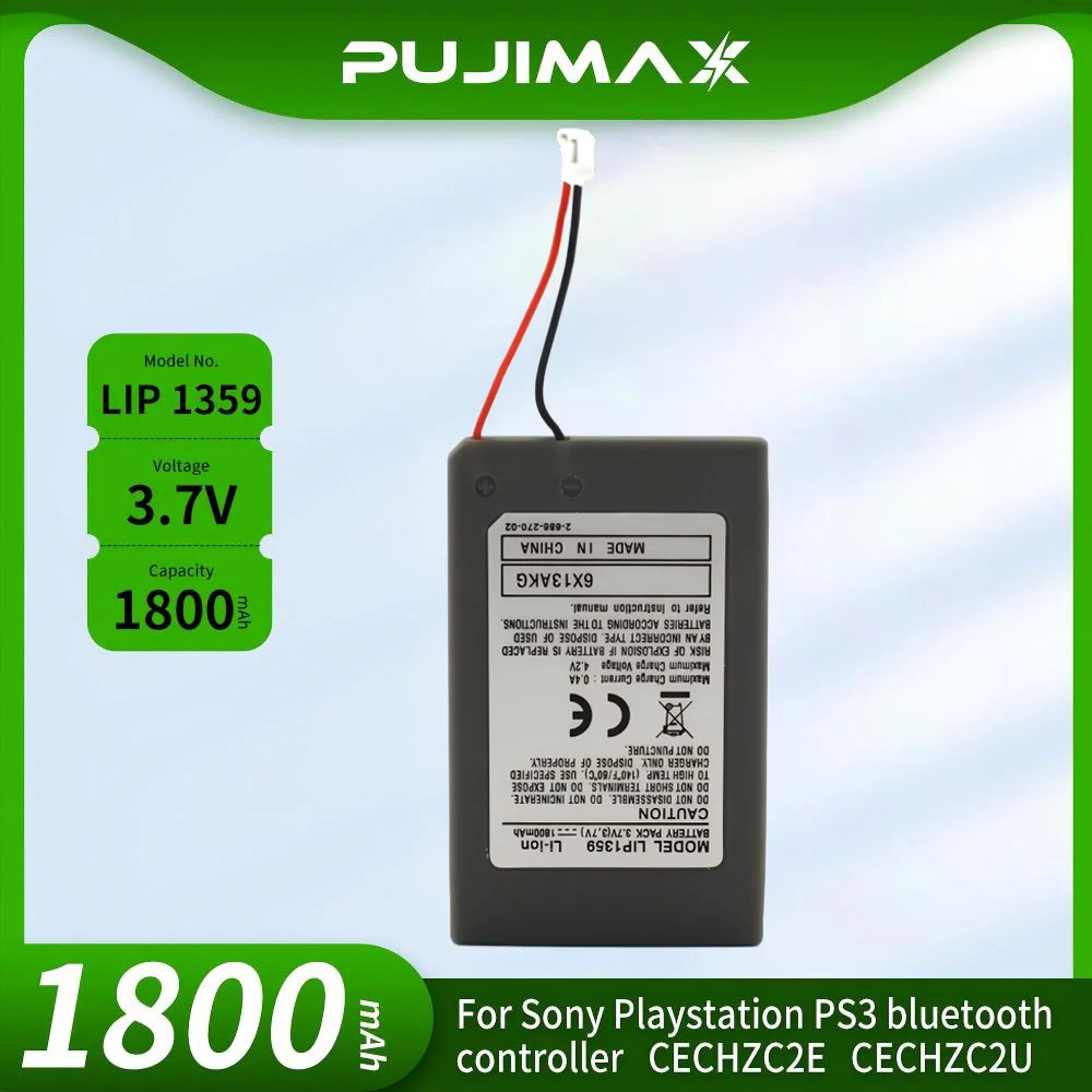 

PUJIMAX Battery For PS3 LIP1359 1800mAh 3.7V Rechargeable Batteries for Sony Playstation 3 PS3 Controller Game Lithium Battery