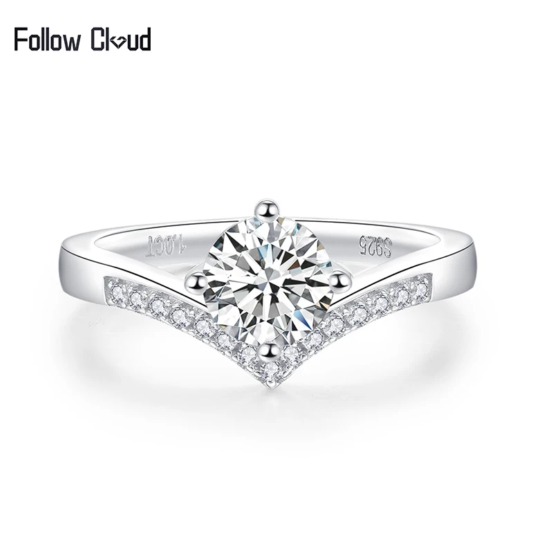 Follow Cloud 2.0 Carat 8mm Moissanite Proposal Ring for Women Classic Crown Lab Grown Diamond Wedding Band S925 Sterling Silver