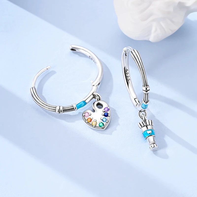 925 Sterling Silver Earrings Women Zirconium Painter's Palette and Brush Drop Earring For Anniversary Wedding Jewelry Gifts