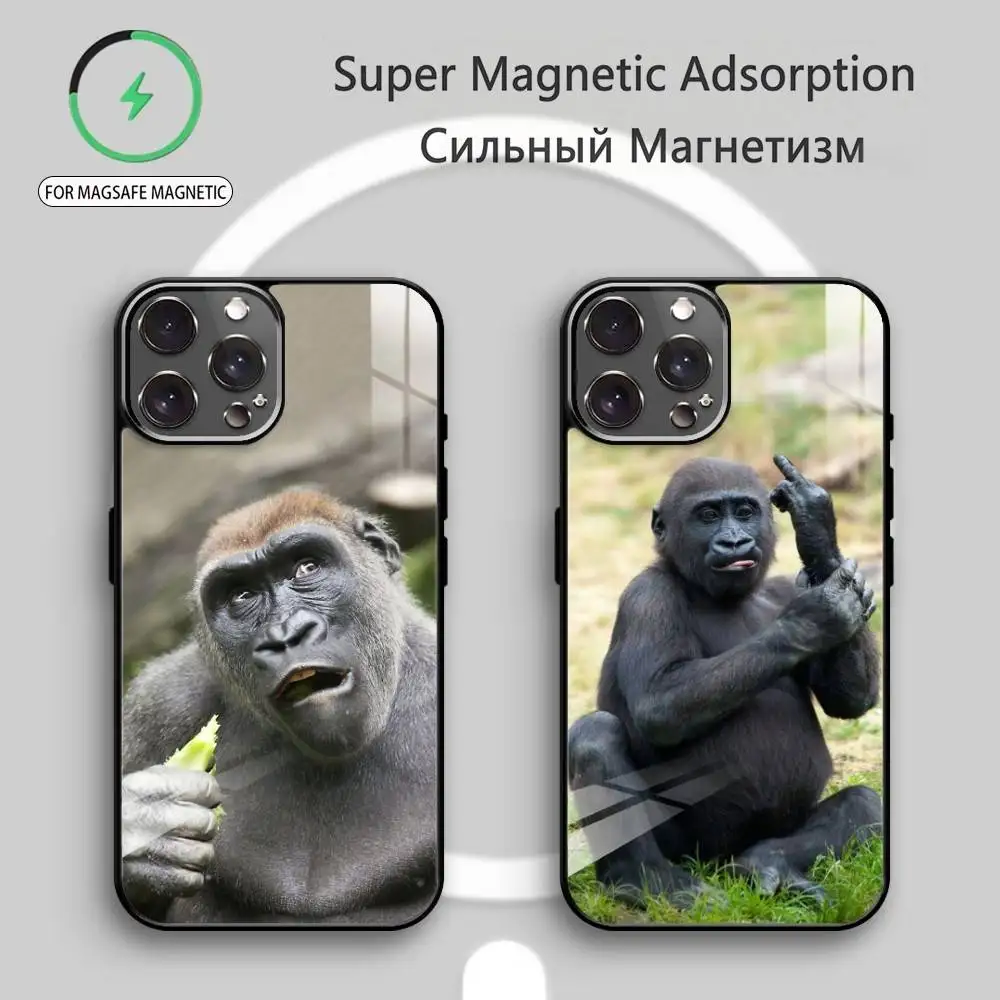 

Забавный силиконовый чехол F-Funny Monkey для iPhone 17, 16, 15, 14, 13, 12, 11 Plus, Pro Max, магнитный, для беспроводной зарядки MagSafe