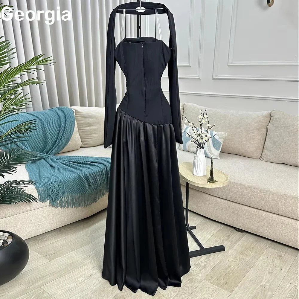 فساتين سهرة نسائية مخصصة على شكل حرف a بدون حمالات فساتين مناسبة رسمية بطول الأرض وسحاب حتى كشكش وأكمام طويلة