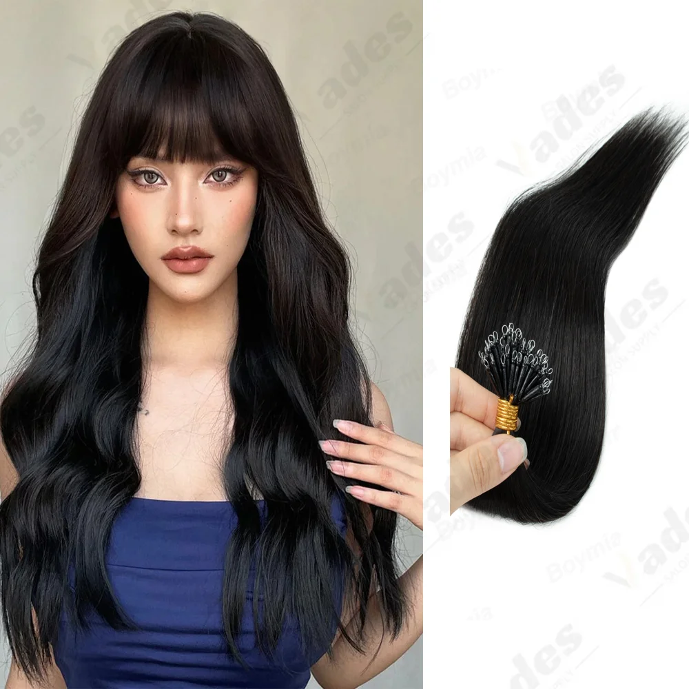 

Нано-кольцевые прямые накладные волосы Remy с нано-кончиками и микрокольцами, 50 прядей, 30 г/упаковка, натуральные человеческие волосы