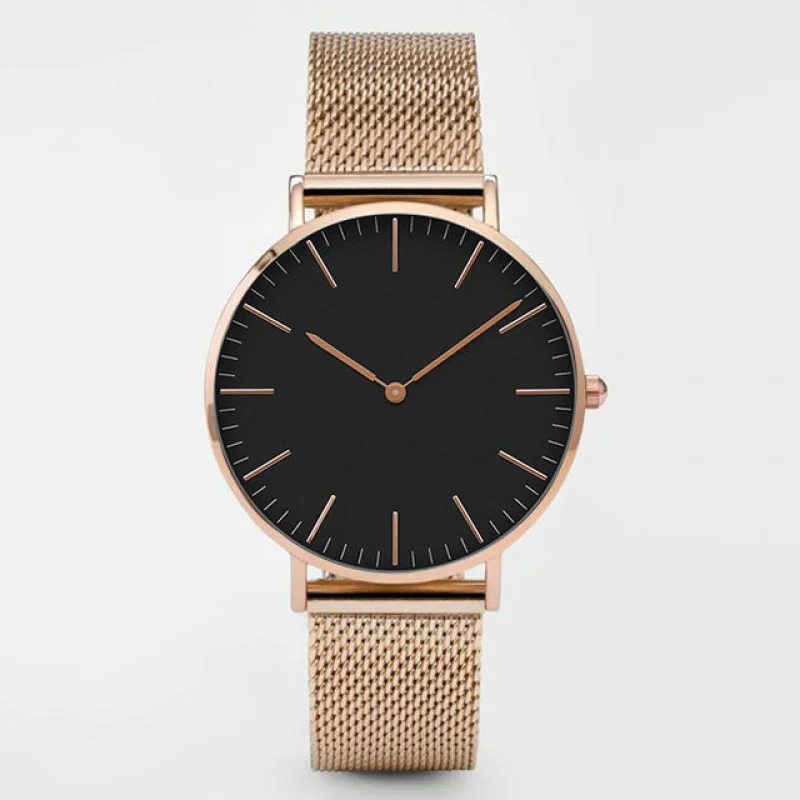 Reloj de cuarzo de dos pines para hombre y mujer, pulsera de aleación de acero, correa de malla, moda coreana, Comercio Exterior, escala Simple, borde