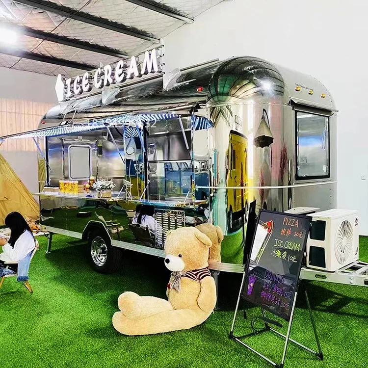 2023 Ice Cream Cart Kiosk Beverage Food Caravan Mobile Food Trailer For Street Snack Europe Most Fashionable Fast Food Truck