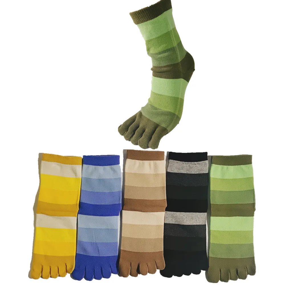 5 Pairs Of Men's Striped Cotton 5 Toe Socks Colorful, Fashionable Comfortable Five-finger Separation Socks