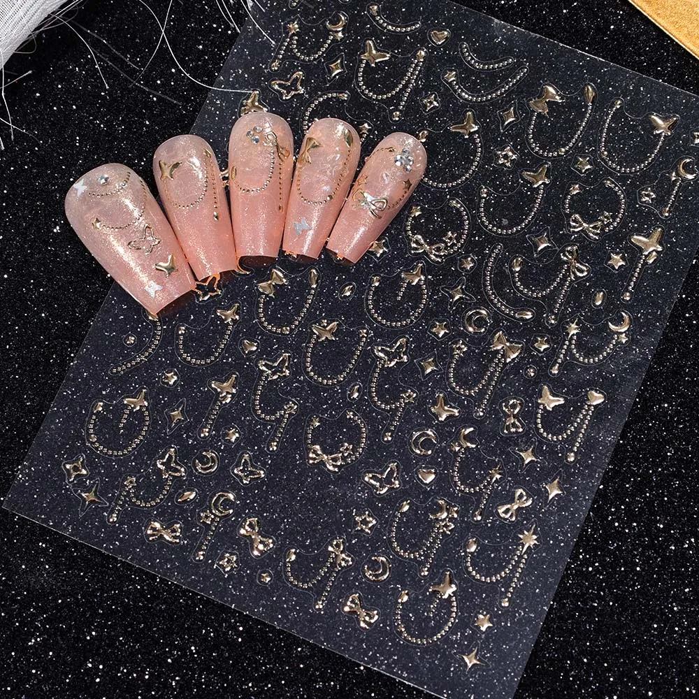 5d Ster Ketting Nagelstickers Luxe Goud Zilver Zelfklevende Koreaanse Nagel Slider Stickers Nagels Decoratie Diy Manicure Accessoires