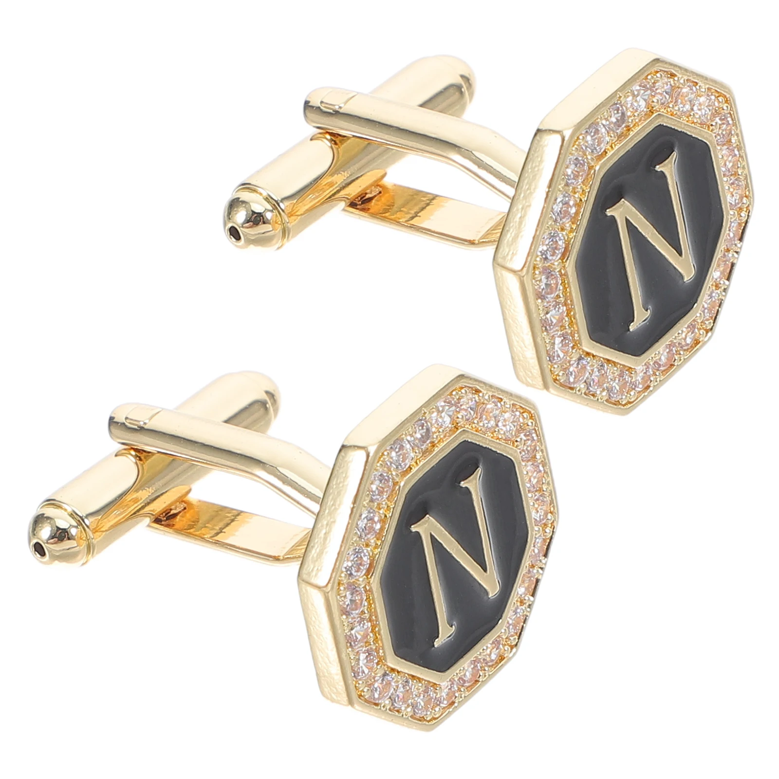 

1 Pair Rhinestone Cufflinks For Men Elegant Shirt Suit Accessories Creative Letter Design Wear Groom Wedding