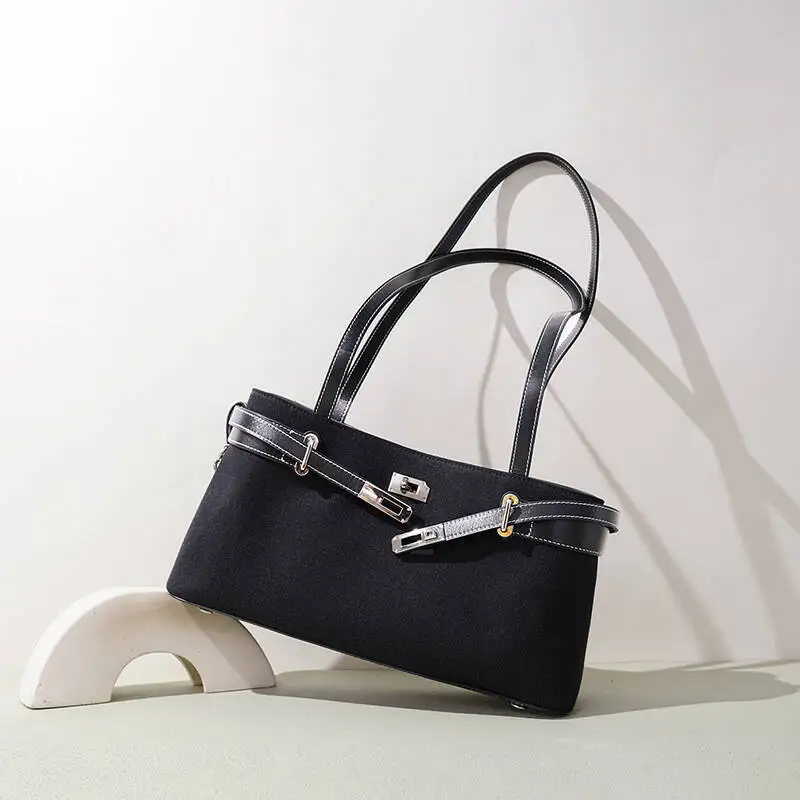 

Fashion Luxury Linen New Style Mother-Daughter Versatile Genuine Leather Underarm Women Original Simple High-End Fashion Women's