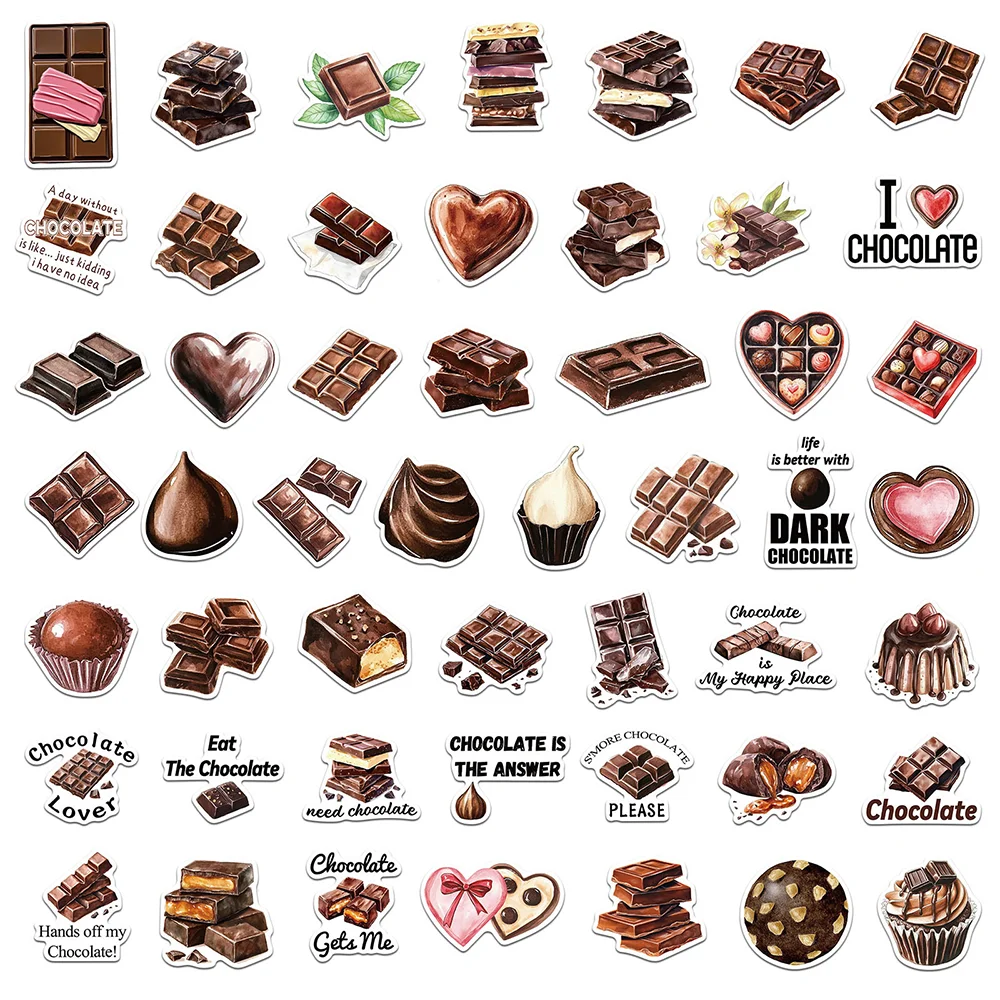 50pcs New Cartoon Chocolate Decorative Stickers PVC Material Children's Daily Toy Scrapbook Waterproof Daily Party Gift Stickers