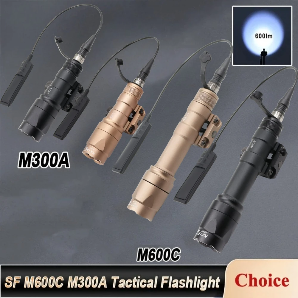 Latarka taktyczna M600C M300A do karabinu AR15 z funkcją stroboskopu, latarka LED do broni z przełącznikiem dociskowym, pasuje do szyny 20mm