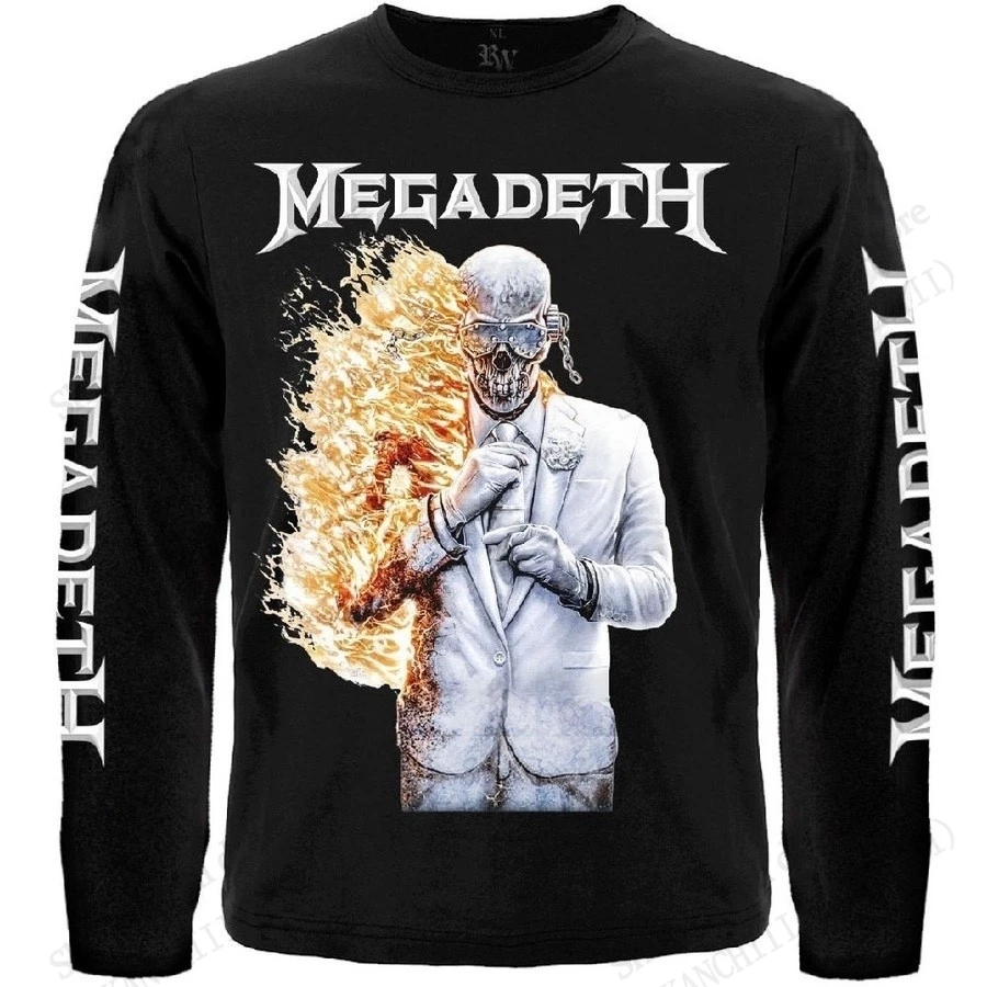 Rock Megadeth Band 3D Print Long Sleeve Crew Neck T-shirt Men Women Fashion Oversized Tops Tees Metal Tshirt Mens Clothing Skull