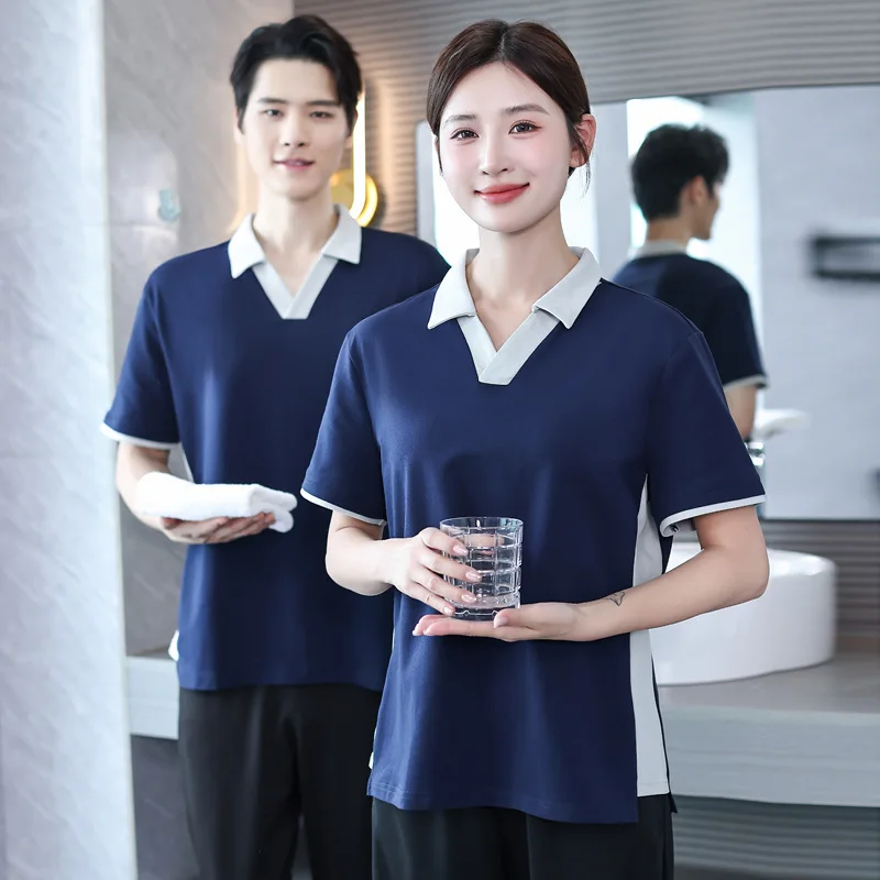 

Summer Hotel Cleaning UniformsVShort Sleeve Work Uniform for Shopping Mall Housekeeping, Residential Property, Hotel Room Cleani
