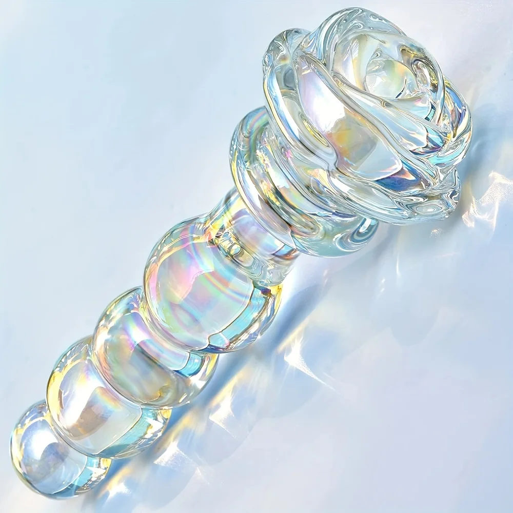 Glass Anal Beads Colorful Butt Plug Rose Round Base And 4 Gradient Beads Butt Plug Anal Expander Masturbation Sex Toy For Women