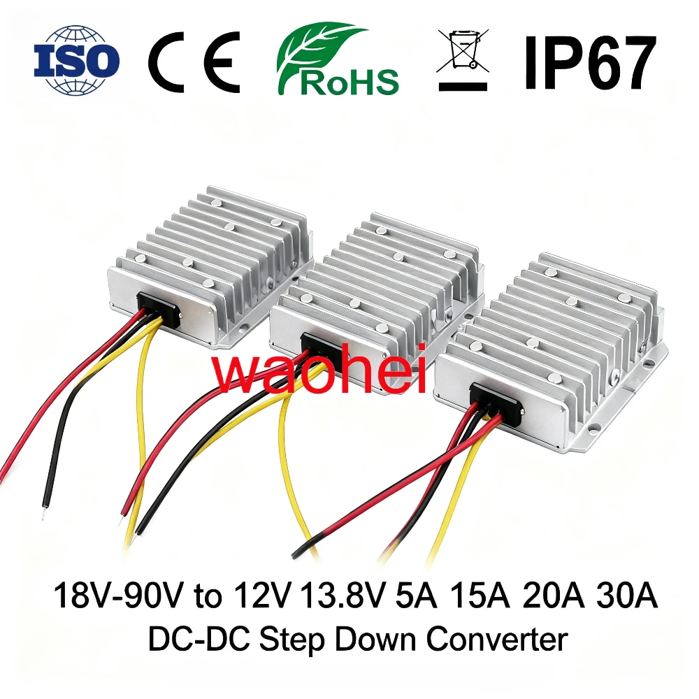 

18V-90V to 12V 13.8V 5A 10A 15A 20A 30A DC-DC Converter Step Down 24V 48V 60V 72V Voltage Reducer Buck Module for Cars ROHS CE