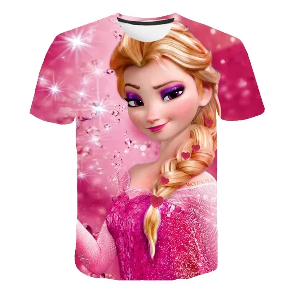 2025 Disney Frozen 3D imprimé Elsa Anna T-shirt nouveau été dessin animé imprimé filles hauts belle reine Elsa manches courtes h