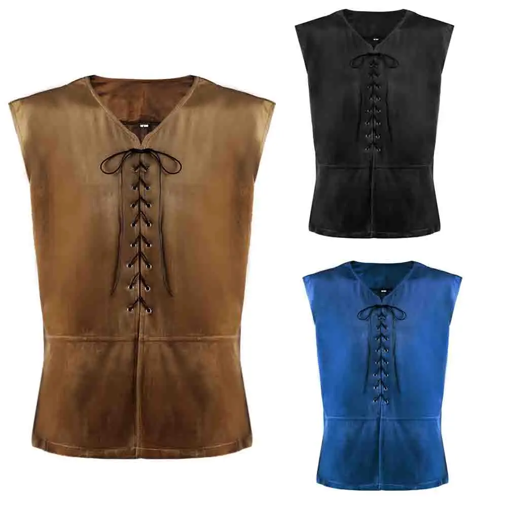 

New European And American Men's Medieval Retro Upper Lace-up Tops