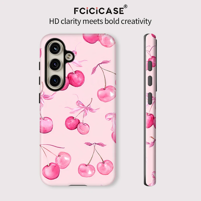 Casing Ponsel Pola Ceri Fcicicase untuk Samsung Galaxy A26 A16 A36 A56 A 56 5G Sampul Matte Lapisan Ganda Akrilik Silikon Lembut