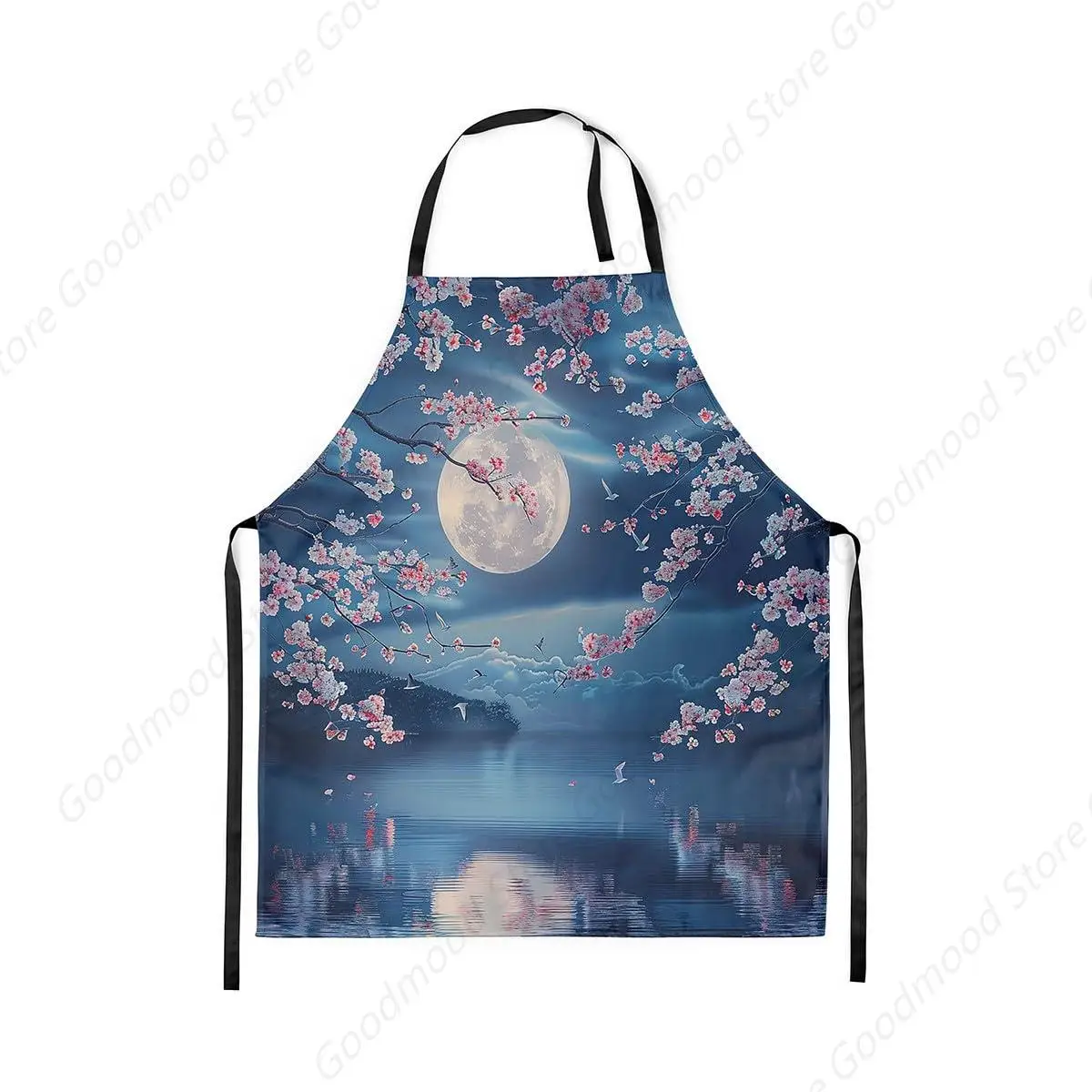 

Cherry Blossom Apron for Cooking,Japanese Style Apron,Dreamy Moon Night Waterproof Kitchen Apron