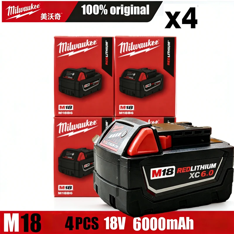 100% New Milwaukee M18 6.0Ah High Output Battery 18V Lithium-ion Rechargeable for Milwaukee M18 Cordless Power Tools