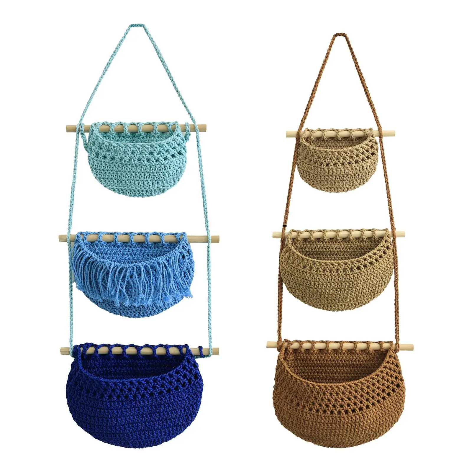 Cotton Rope Wall Hanging Net Pockets Hanging Fruit Baskets Indoor Plant Holder Wall Hanging Storage Bag for Organizing Potato