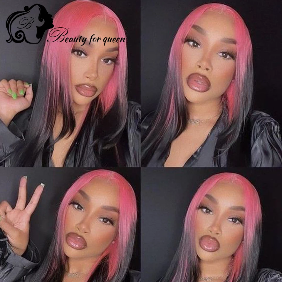 

Brazilian Colored Human Hair Wig Transparent Lace Frontal Wigs 13x4 Cosplay Ombre Pink Black Body Wave For Women High Quality