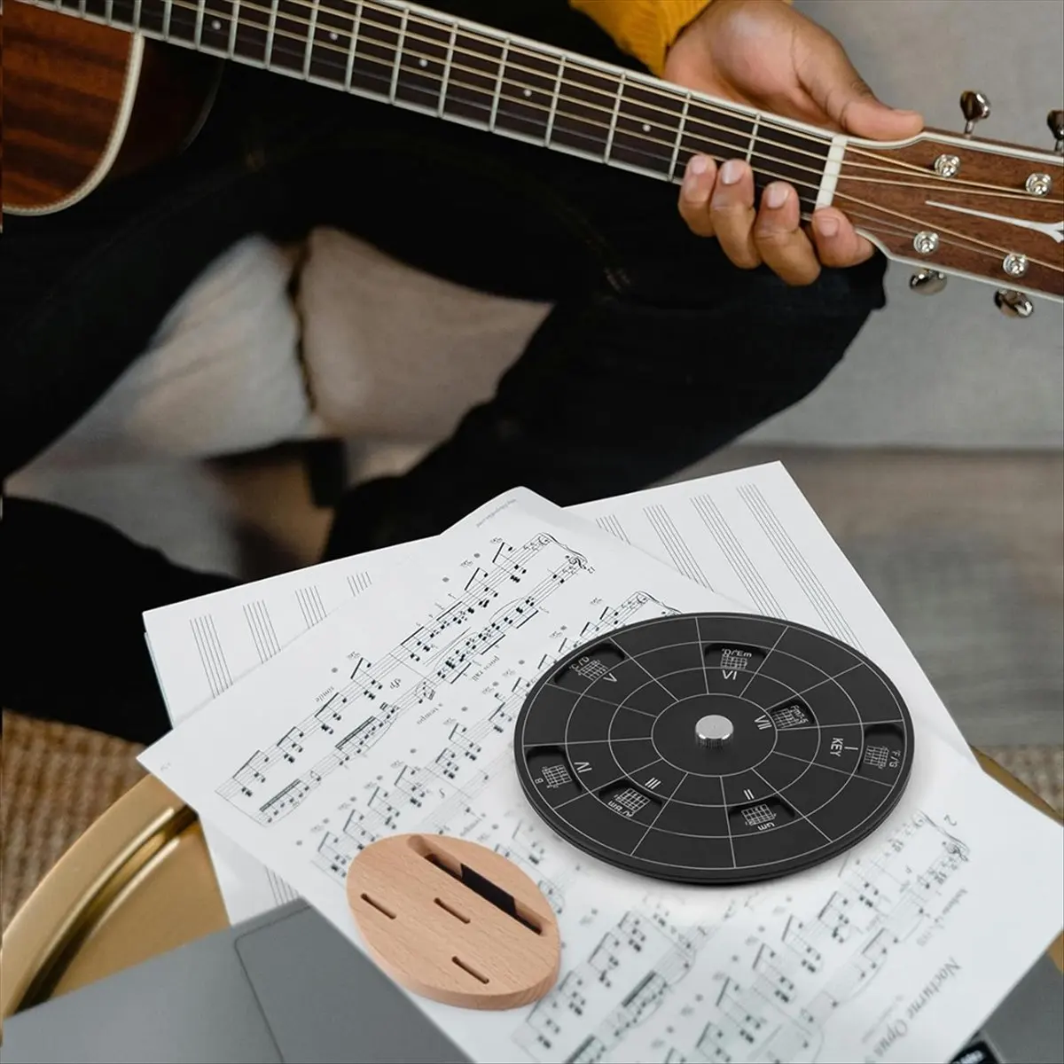 TUREBG Circle of Fifths Wheel Melody Tool with Stand Holder Storage Bag Chord Wheel Alloy Music TheoryS Guitar Chord Wheels, - view 2