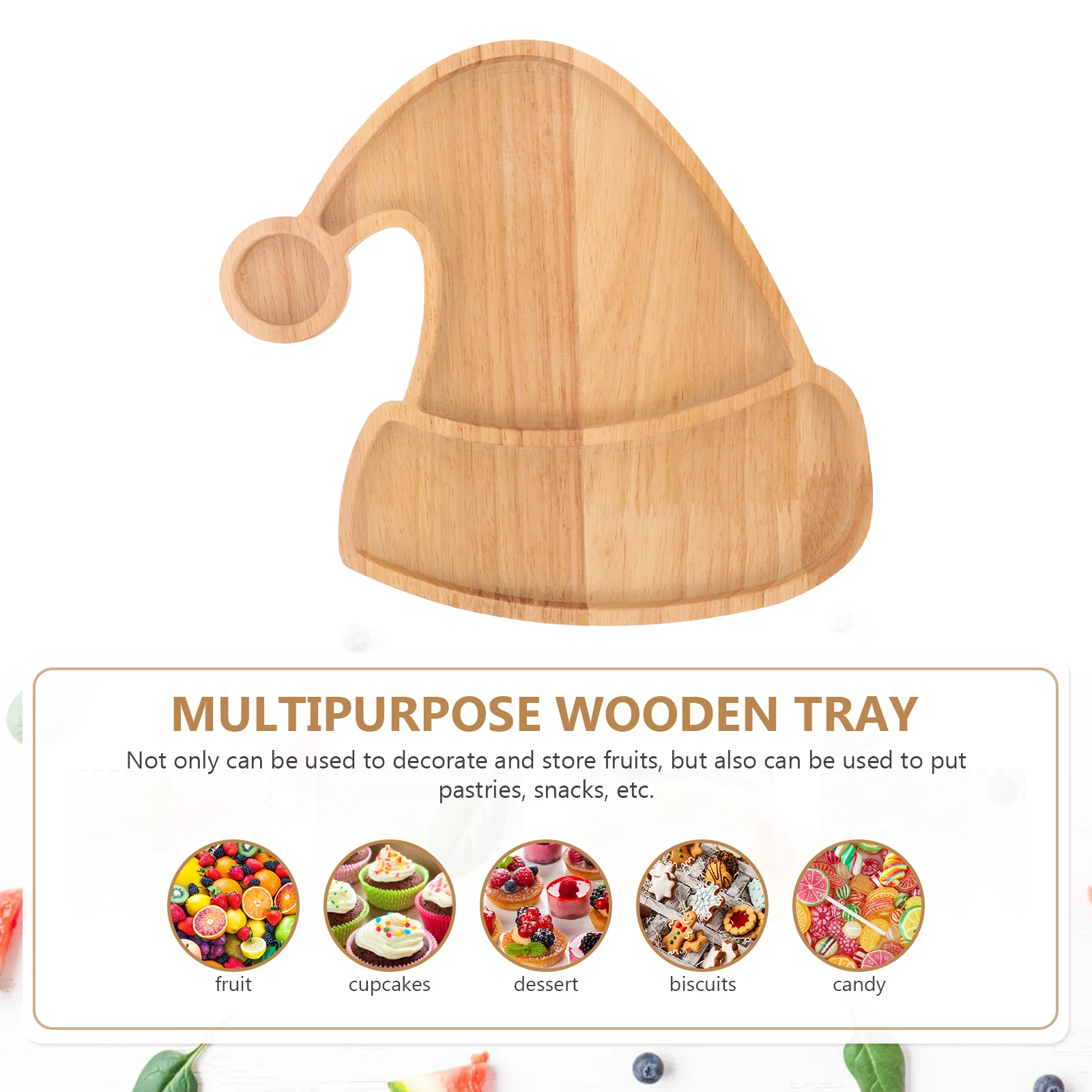 

Christmas Hat Wooden Tray Cute Cartoon Design Multi-Functional Storage Serving Plate for Party Snack Fruit Candy Decoration Xmas