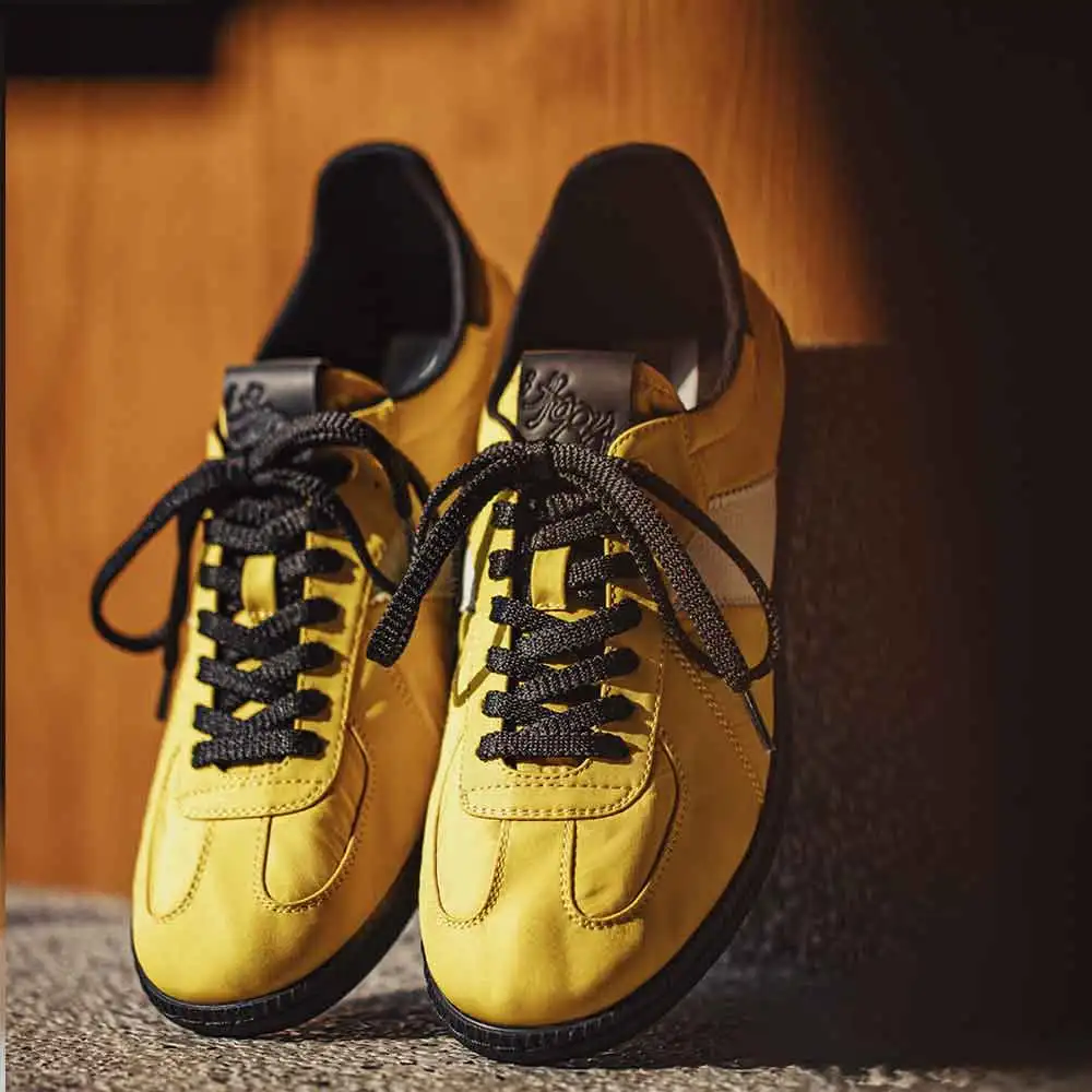Maden Unisex Vintage Yellow Sneakers Classic Low Top Flat Sole Lightweight Casual German Trainers Lace Up Commuter Shoes view 6