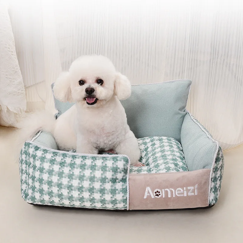 Dog Cat Bed Detachable Washable Pet Nest Plaid Removable Bed for Pets Medium Dog Supplies Sleeping Sofa Bed for Cats