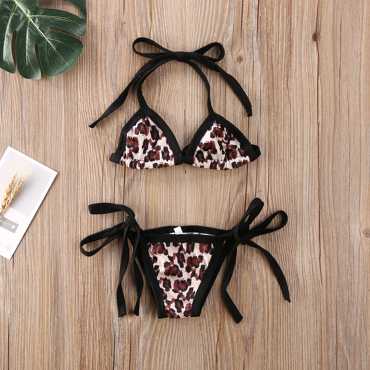 Toddler Baby Girl Bikini Set Leopard Print Bikini Halter Swimwear String Triangle Bathing Suits Beachwear