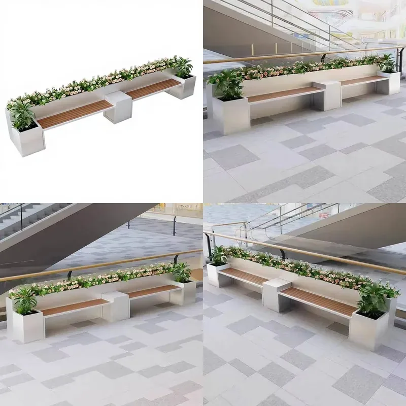 Modern Outdoor Wrought Iron Bench with Flower Box Commercial Square Seat Partition Fence for Courtyard Tea House Garden