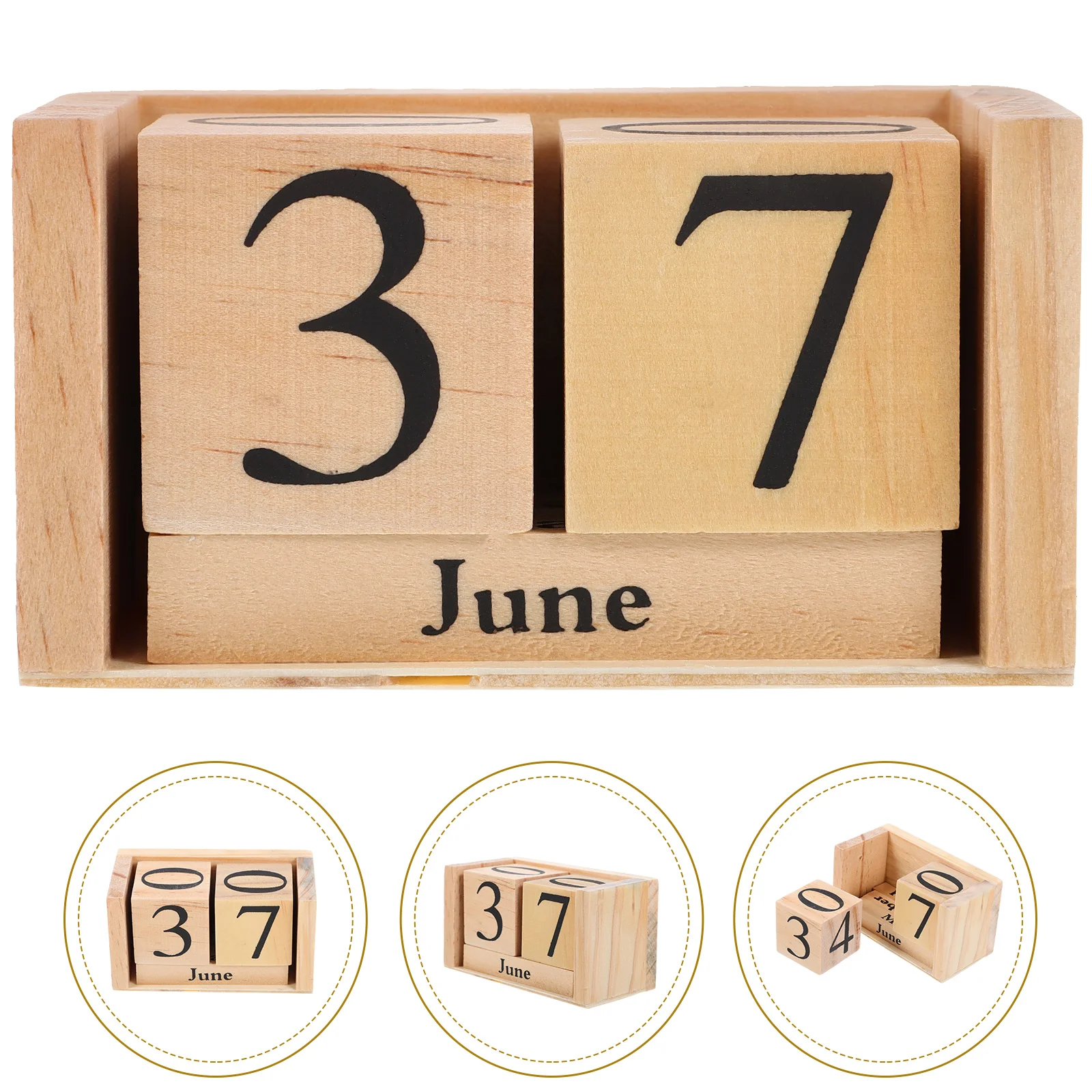 Elegant Wooden Block Calendar Desktop Office Decor Counter Blocks Table Household Small Retro Home Office Decor Ornaments