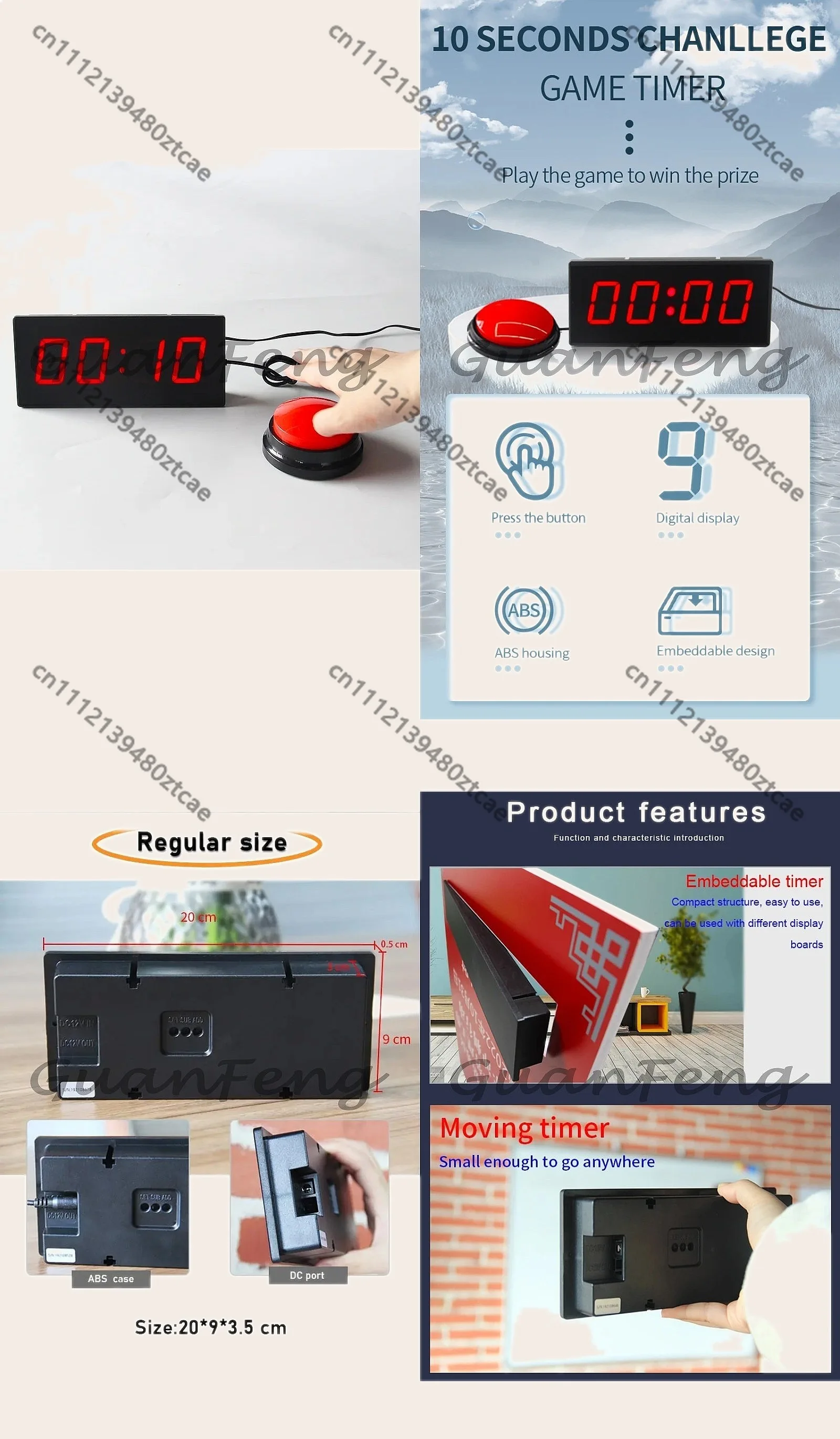 CP01 4-Digit LED 10 Second Timer Stopwatch with Buttons for Game Competition Training