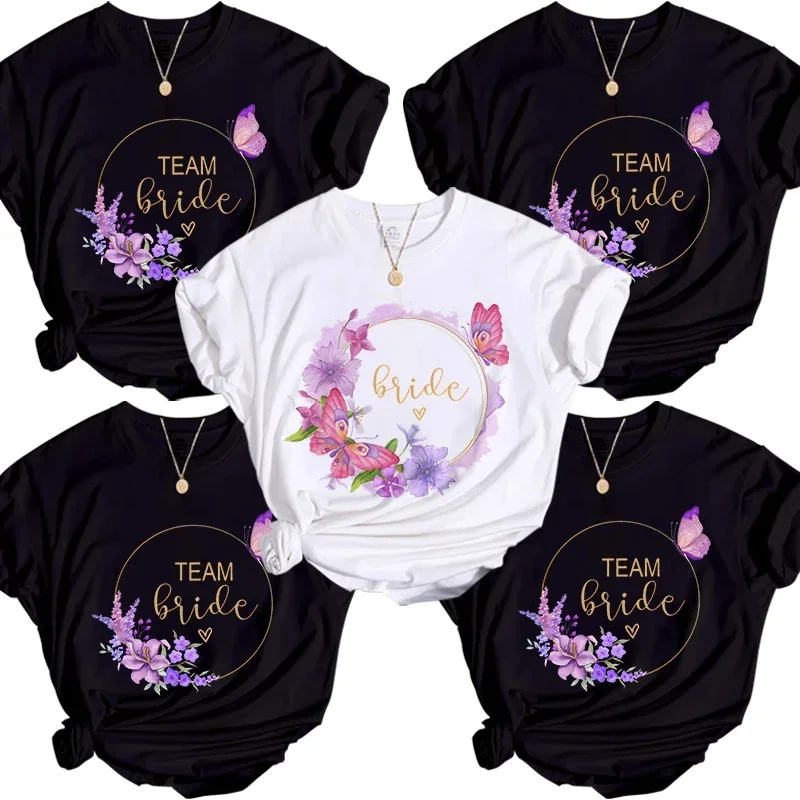 Butterflies Floral Aesthetic Bridesmaid Bride Squad Tshirt Bridal Shower Hen Party Wedding Party Team Bride T Shirt
