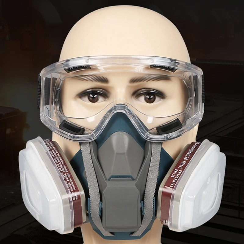  Adjustable Safety Mask with Double Filter Cartridges & Impact Resistant Goggles Breathable Industrial Respirator for Work view 5