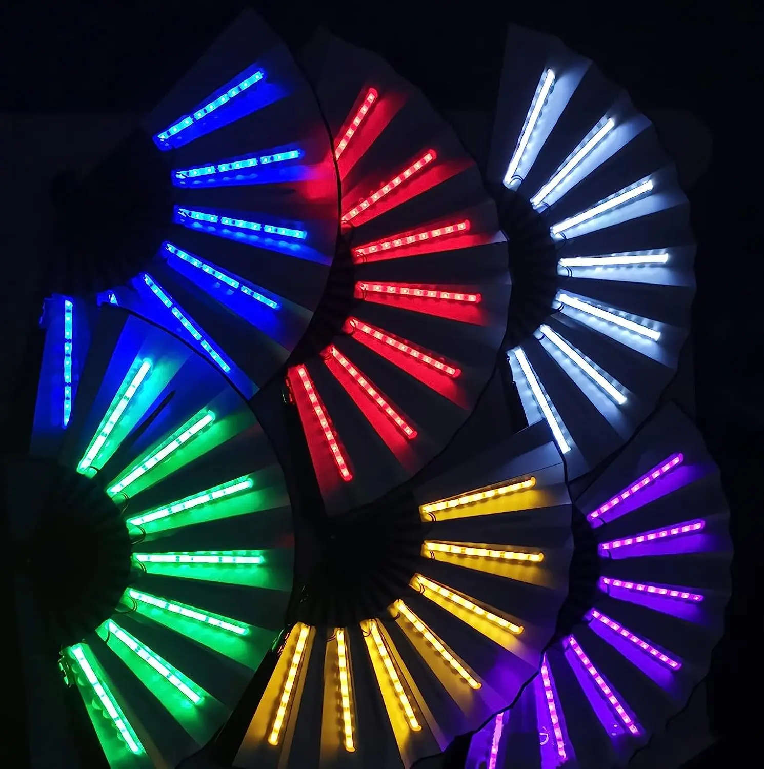توهج للطي LED مروحة الهذيان مروحة مع LED متوهجة الملونة الصينية باليد للطي مروحة تضيء مروحة اليد توهج في الظلام الطرف