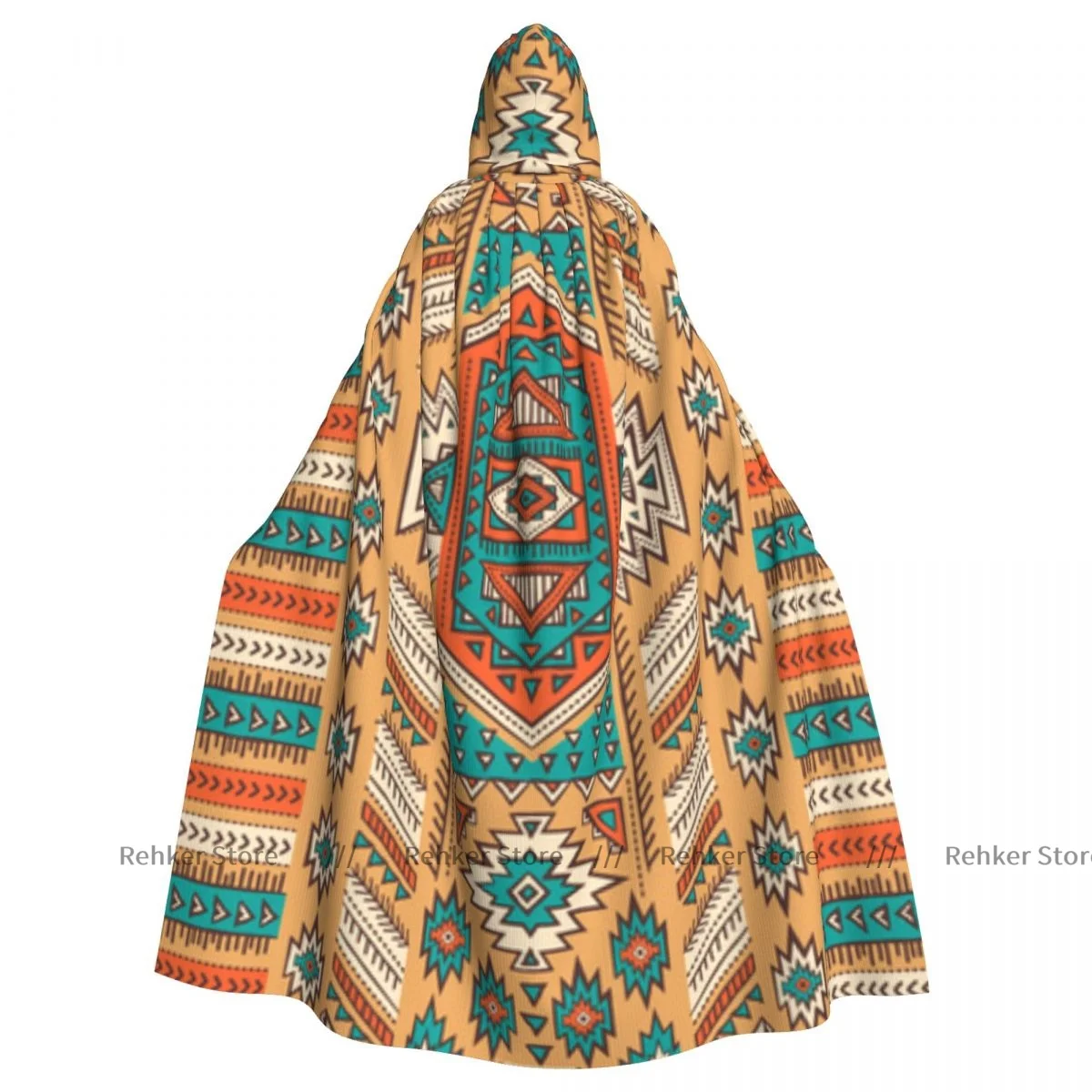 

Adult Halloween Tribal Secret Tribe Pattern In Bohemian Style Cloak Cape Hooded Medieval Costume Full Length Dress Coat