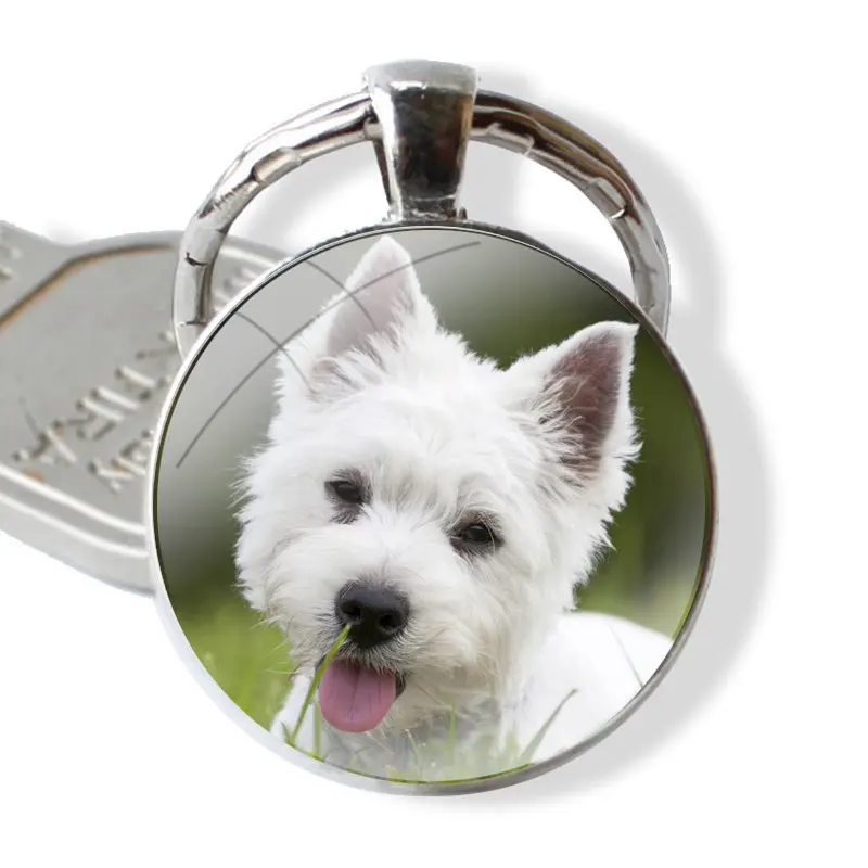 Keychain Glass Cabochon Metal Pendant Classic Men's Women's Keyring Terrier Westie Dog image 2