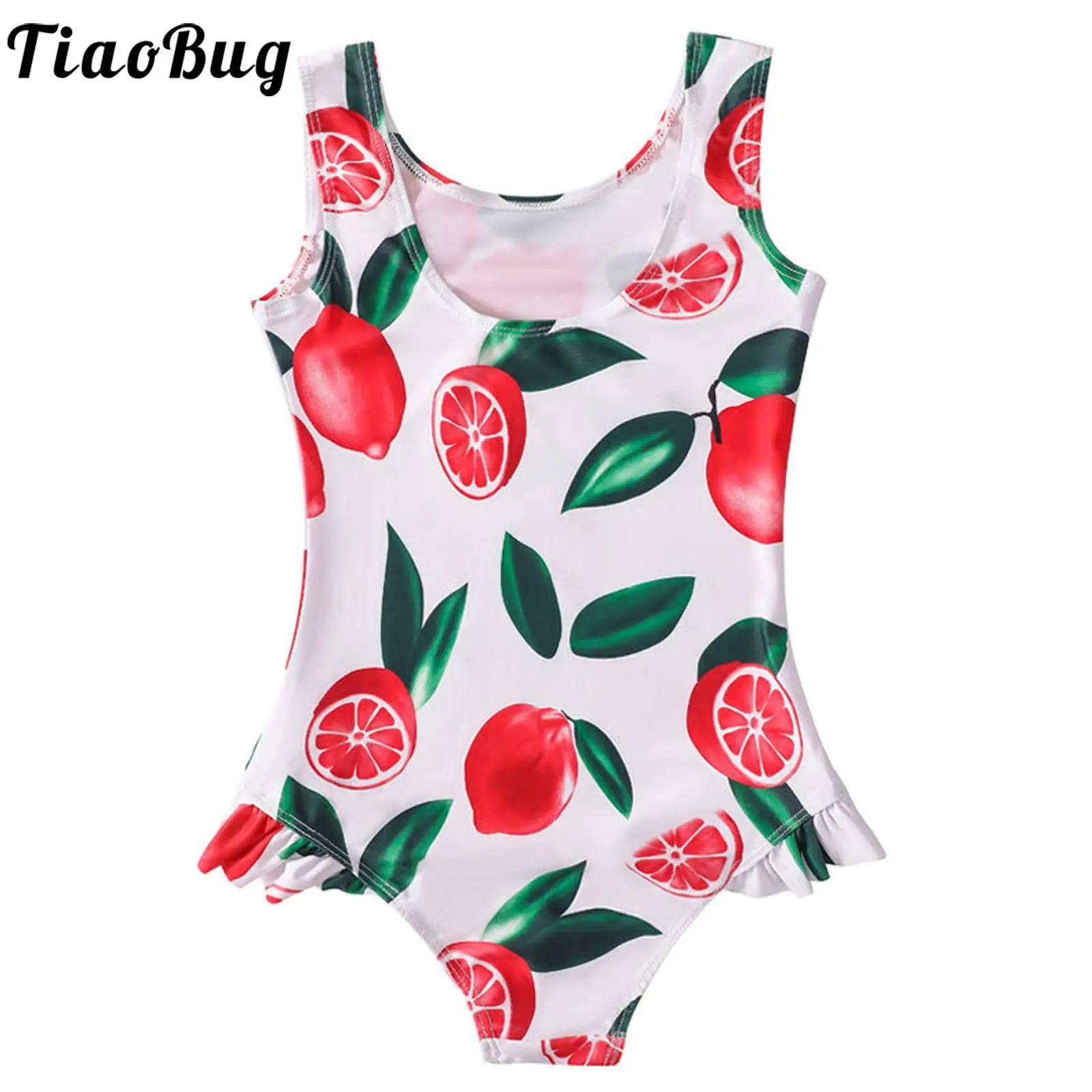 

Kids Girls Cute Cartoon Fruits Print One-piece Swimsuit Sleeveless Shirring Swimming Jumpsuit Bathing Bodysuit Beachwear