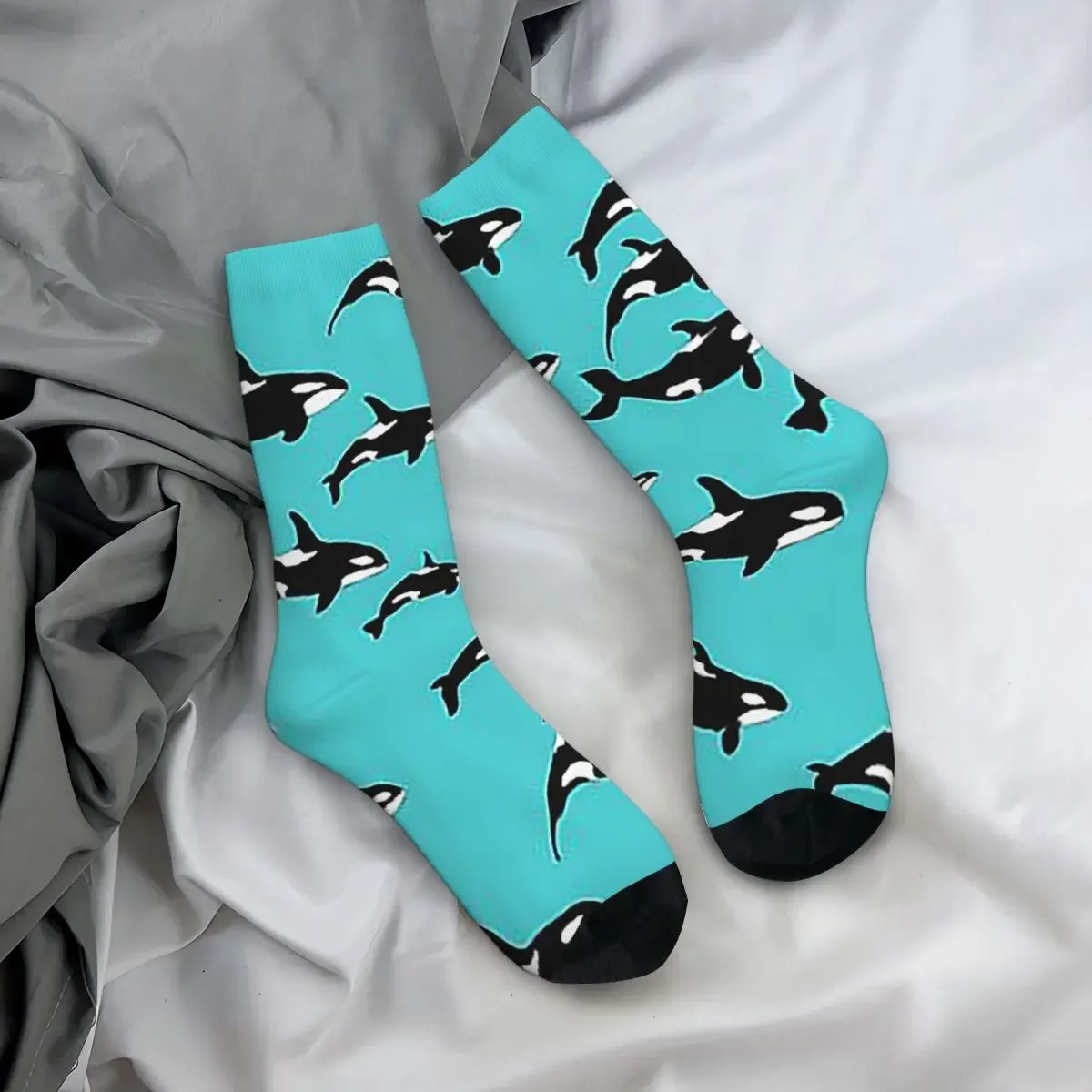 

All Seasons Crew Stockings Orca Killer Whales Pattern On Blue Socks Casual Long Socks for Men Women Valentine's Day Gifts