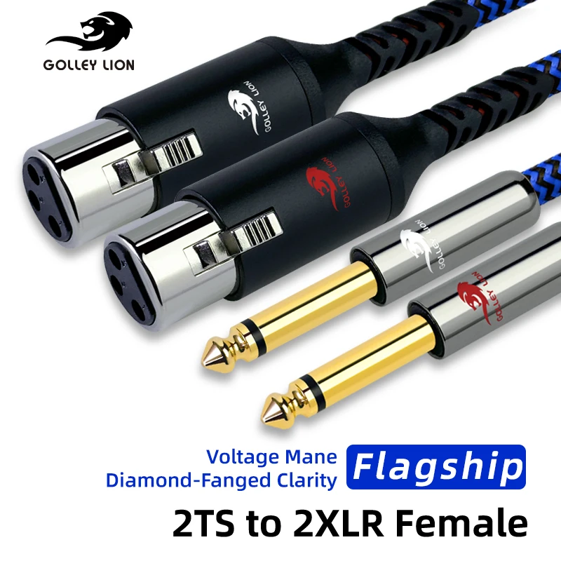 GOLLEY LION 2 XLR Female To 2 X 6.35mm Quarter Inch TS Mono Y Splitter Audio Patch Microphone Cable