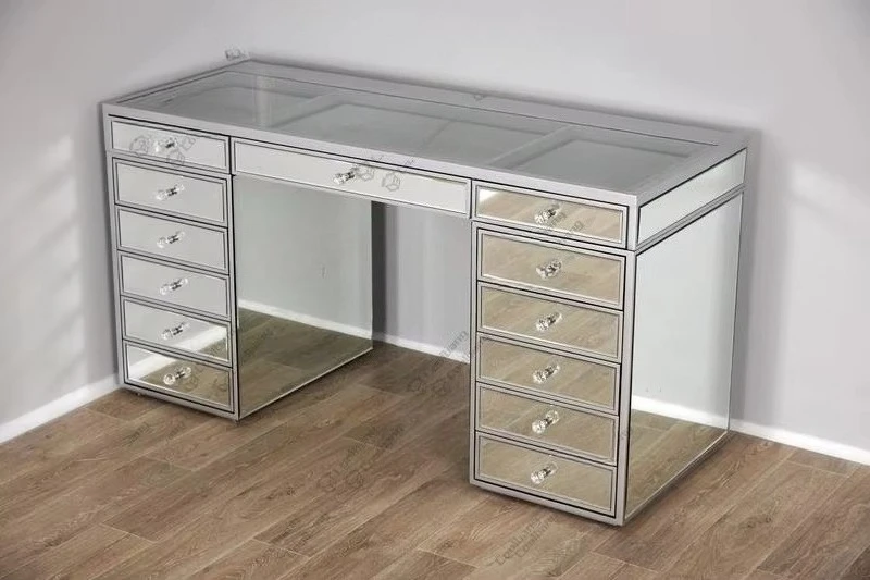 Luxury Vanity Crushed Diamond Mirrored Vanity Makeup Dressing Table