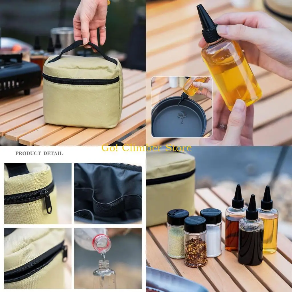

Q84C 7Pcs/set Outdoor Camping Tableware Storage Container Condiment Dispenser Seasoning Bottles Cans with Bag For BBQ Picnic