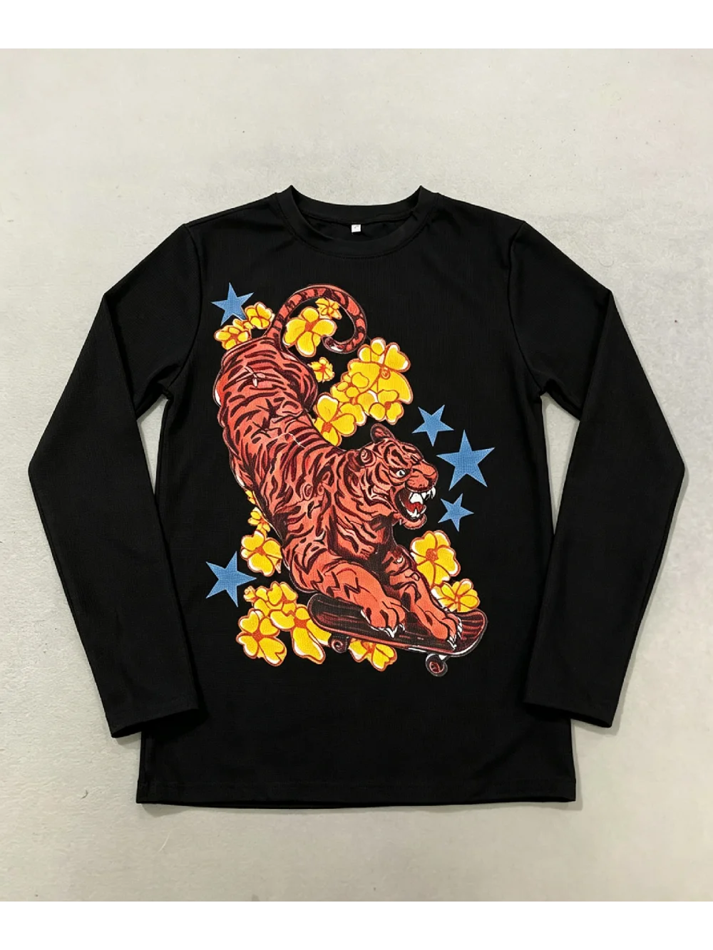 Autumn New Retro Punk Subculture Skateboarding Tiger Pattern Waffle Fabric Long Sleeve Top Casual Street Trendy Niche Unisex Ins