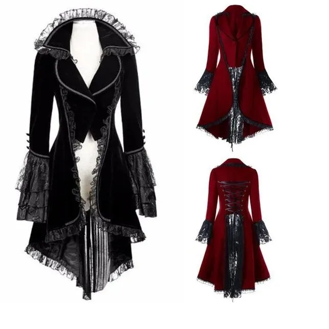 Women's Gothic Jacket Bandage Farlace Jacket Women's Winter Long Sleeve Jacket Vintage Punk Clip