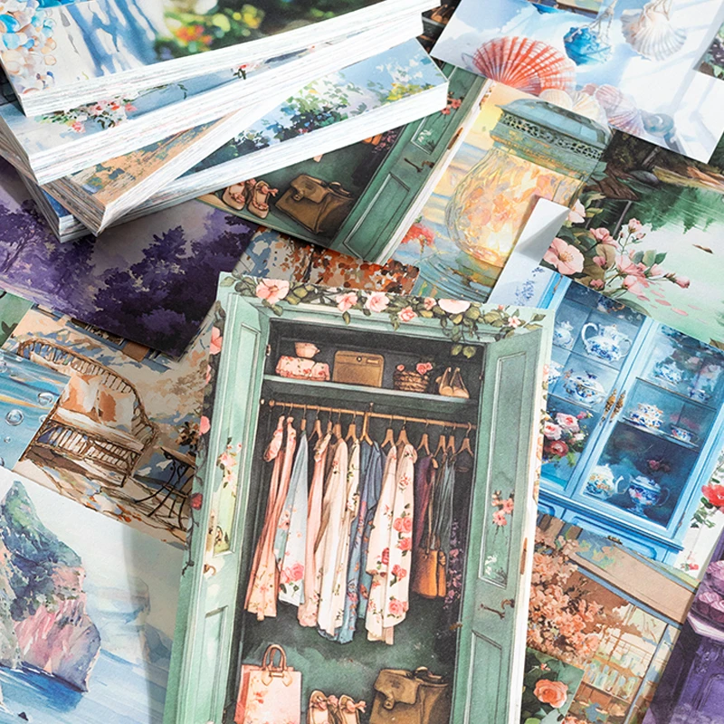 100sheets/bag Sheng Summer Is in Progress Summer Themed Material Paper DIY Handbook Collage Greeting Card Envelope Glasses