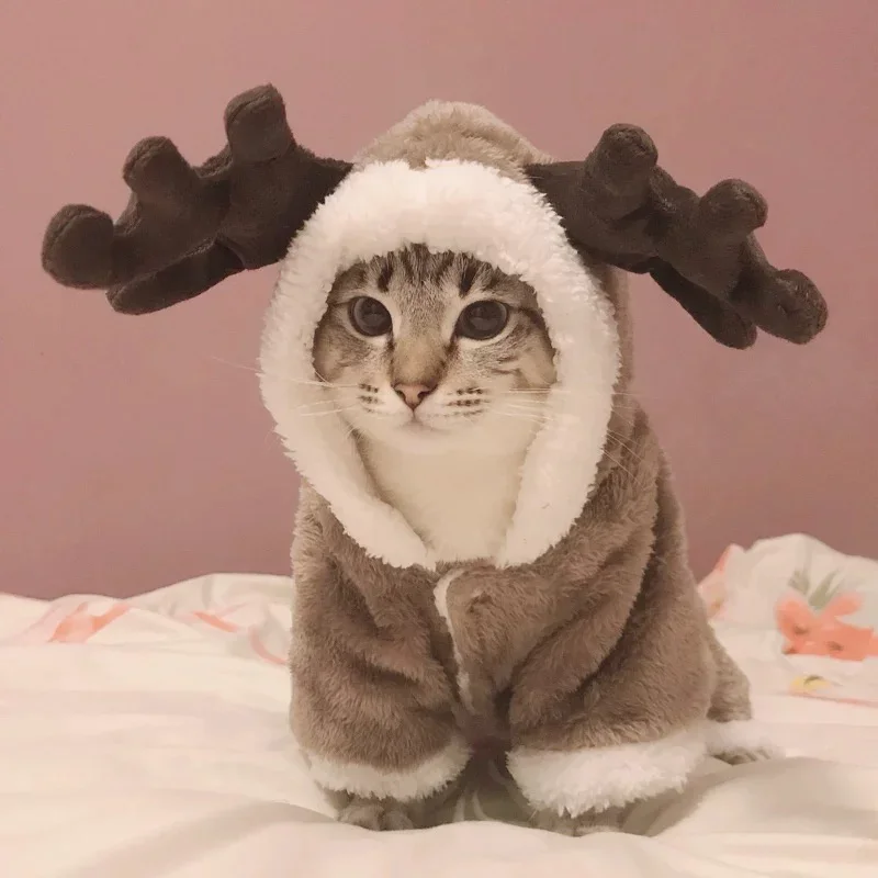 Cat Coat Jackets Christmas Elk Cotton Coat Kitten Jumpsuits Clothing Winter Cat Clothes Warm Fleece Pets Dog Cat Clothes Funny