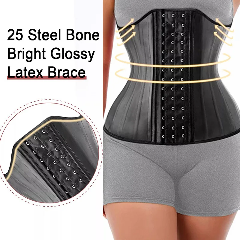 OUZEY 25 Steel Bones Latex Waist Trainer Corset Shapewear Slimming Belly Women Body Shaper Modeling Strap Reductive Girdle